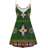 GB-NAT0001 Southwest Green Symbol Native American Strings Dress