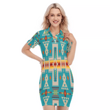 GB-NAT00062-05 Turquoise Tribe Design Polo Collar Dress