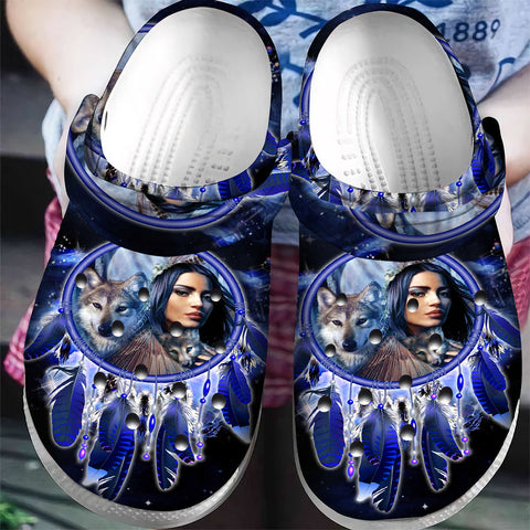 GB-NAT00355 Native Girl Dream Catcher Blue Galaxy Crocs Clogs Shoes