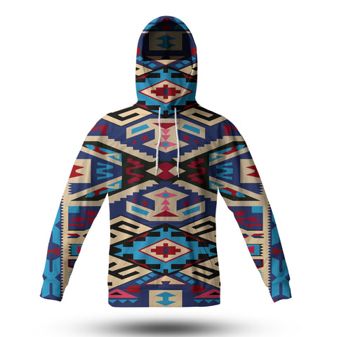 GB-NAT00113 Pink Blue Native Tribes Native American 3D Hoodie With Mask