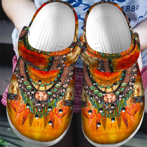GB-NAT00562 Pattern Native American  Crocs Clogs Shoes