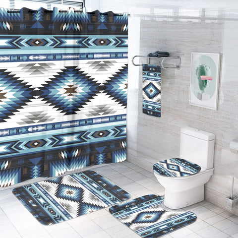 GB-NAT00528 Blue Colors Pattern Bathroom Set