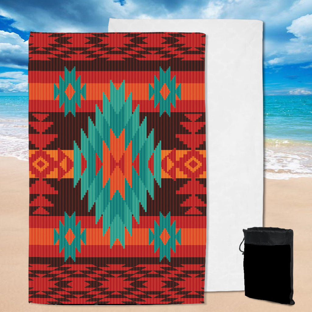 GB-NAT00611  Red Geometric Pattern   Pool Beach Towel