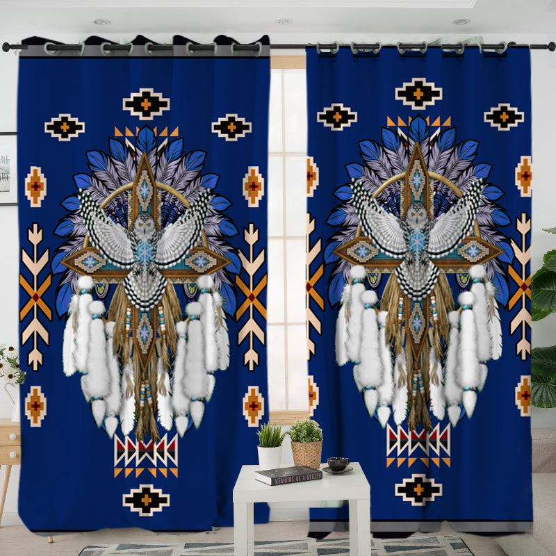 LVR0002 -  Pattern Blue Headdress Native American Living Room Curtain