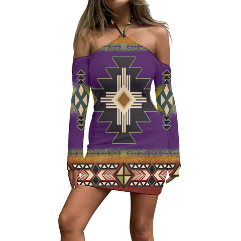 GB-NAT0001-04 Pattern Native Women’s Stacked Hem Dress With Short Sleeve