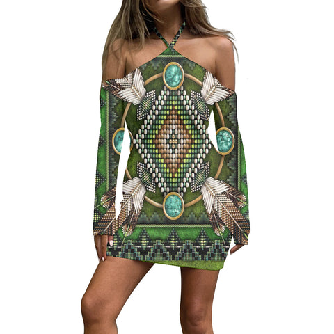 GB-NAT00023 Pattern Native Women’s Stacked Hem Dress With Short Sleeve