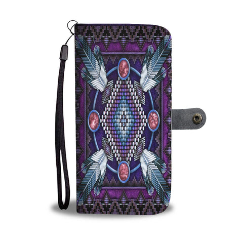 GB-NAT00023-WCAS03 Naumaddic Arts Dark Purple Native American  Wallet Phone Case