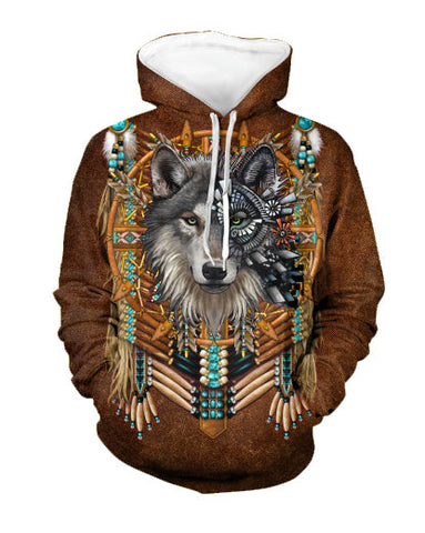 HD001 Wolf Turquoise Pattern 3D Hoodie