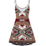 GB-NAT0002 Orange Geometric Native American Strings Dress