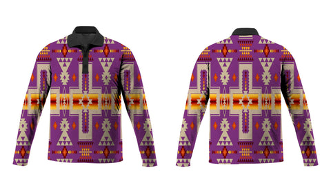 GB-NAT00062-09 Dark Purple Tribe Design Native American  Polo Long Sleeve