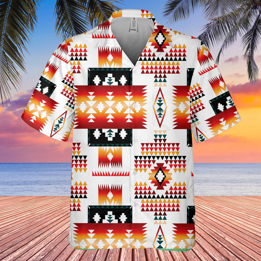 GB-NAT00075 White Tribes Pattern Native American Hawaiian Shirt 3D New