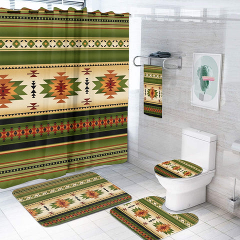GB-NAT00559-03 Green Native Pattern Bathroom Set