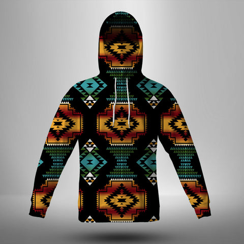 GB-NAT00321 Native American Patterns Black Red 3D Hoodie With Mask