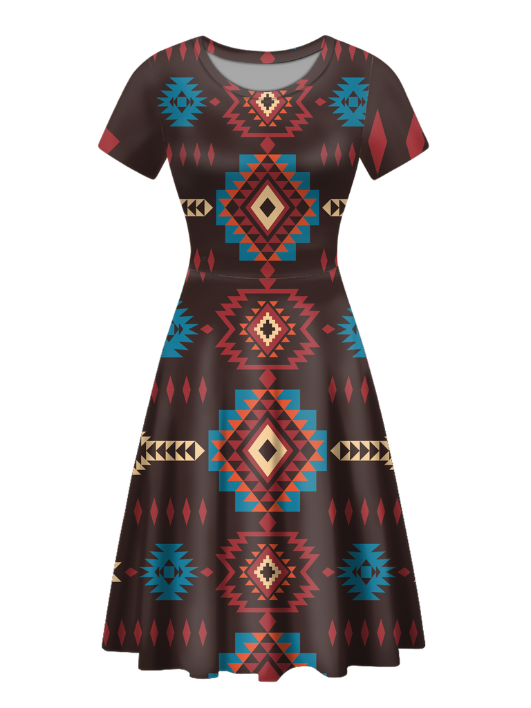 RND0002 Native Tribes Pattern Round Neck Dress
