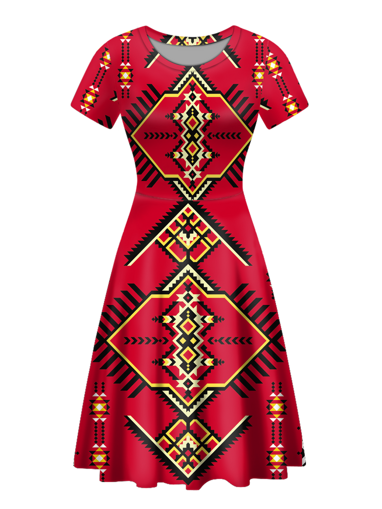BS-00053 Native Tribes Pattern Round Neck Dress