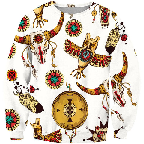 Owl Bison Pattern Native American 3D Sweatshirt