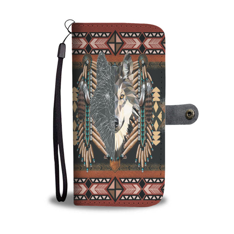 GB-NAT00373 A Half Face Wolf Native Wallet Phone Case