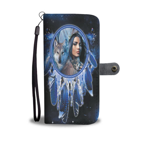 GB-NAT00355 Native Girl Dream Catcher Blue Galaxy Wallet Phone Case
