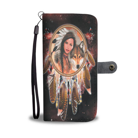 GB-NAT00354 Native Girl Dream Catcher Red Galaxy Wallet Phone Case