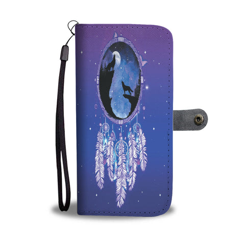 GB-NAT00360 Wolves Dream Catcher Purple Galaxy Wallet Phone Case