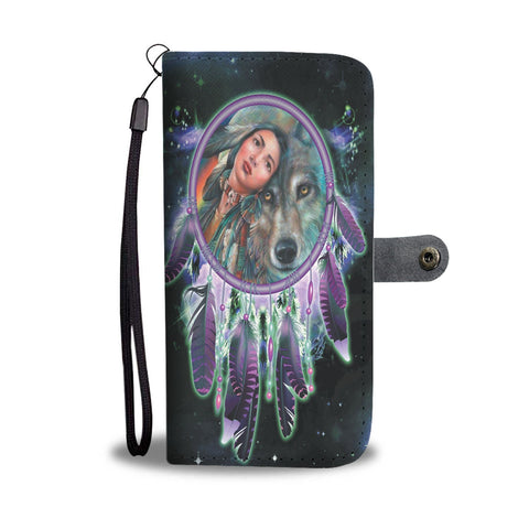 GB-NAT00394 Native Girl & Wolf  Wallet Phone Case
