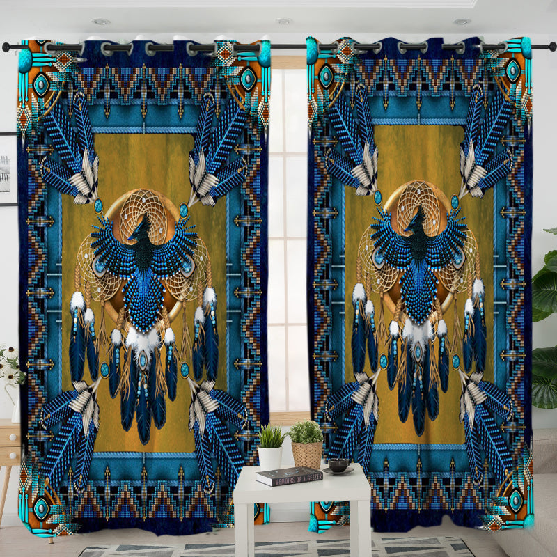 LVR0004 -  Blue Thunderbird Mandala Native American Living Room Curtain