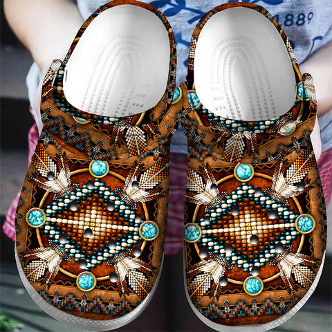 GB-NAT00023-04 Mandala Brown Native American  Crocs Clogs Shoes