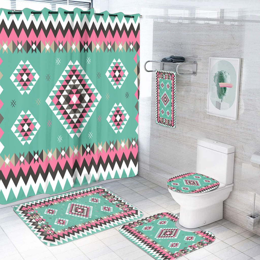 GB-NAT00415-03 Ethnic Geometric Pink Pattern  Bathroom Set