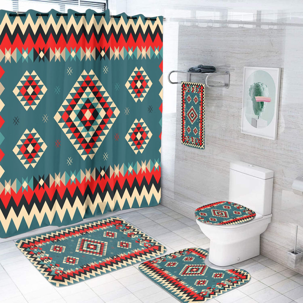 GB-NAT00415 Ethnic Geometric Red Pattern Bathroom Set