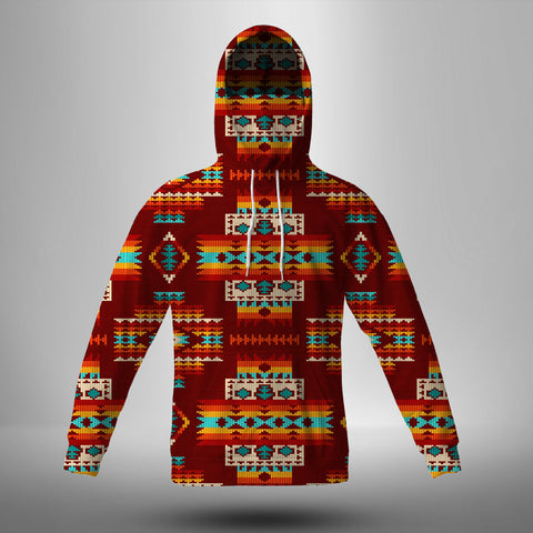 GB-NAT00402-02 Red Pattern Native 3D Hoodie With Mask