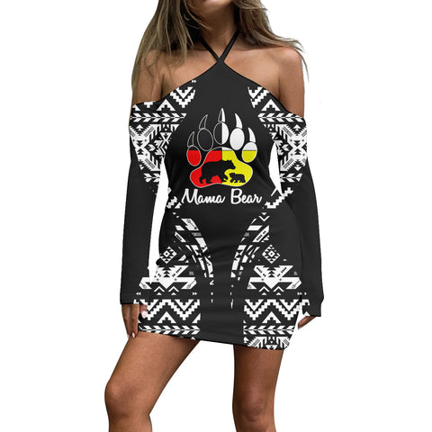 3WDSGA06-0006 Pattern Native Women’s Stacked Hem Dress With Short Sleeve