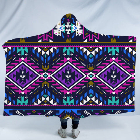 GB-NAT00380 Purple Tribe Pattern Hooded Blanket