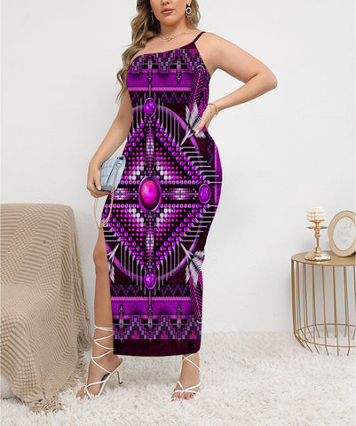 GB-NAT00023-05 Naumaddic Arts Purple Oblique-Shoulder Exposure Dress With Side Split