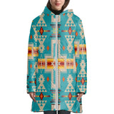 GB-NAT00062-05 Turquoise Tribe Design 3D With Cap Long Down Jacket
