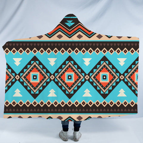 GB-NAT00319 Tribal Line Shapes Ethnic Pattern Hooded Blanket