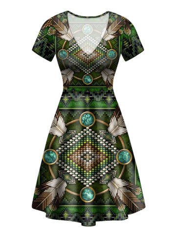 GB-NAT00023-01 Naumaddic Arts Green Neck Dress