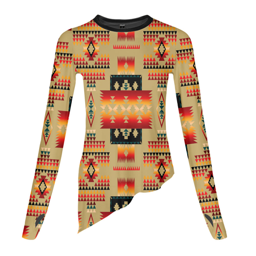 GB-NAT00046-15  Light Brown Tribe Pattern 3D Dance Long Sleeve Tshirt