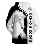 GB-NAT00397 White Horse Native 3D Hoodie
