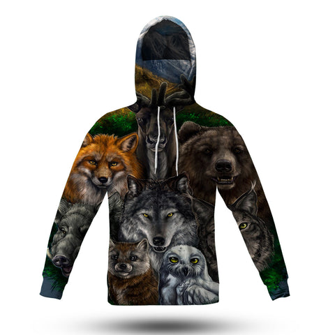 GB-NAT00237 Wolf With Animal 3D Hoodie With Mask