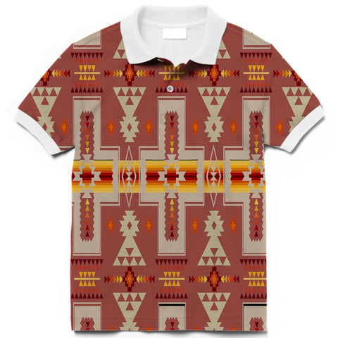 GB-NAT00062-11 Tan Tribe Design Native American Polo T-Shirt 3D