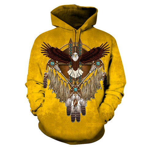 Eagle Dreamcatcher Yellow Native American Pullover Hoodie - ProudThunderbird