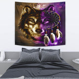 GB-NAT0005-TAPE01 Dreamcatcher Purple Wolf Native American Tapestry