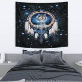 GB-NAT00010-TAPE01 Galaxy Dreamcatcher Wolf 3D Native American Tapestry
