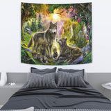 GB-NAT00398 Wolf Happiness Family In The Spring Forest Tapestry