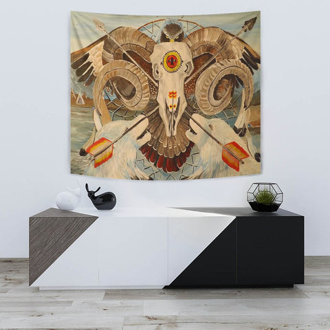 Owl Bison Head Native American Tapestry