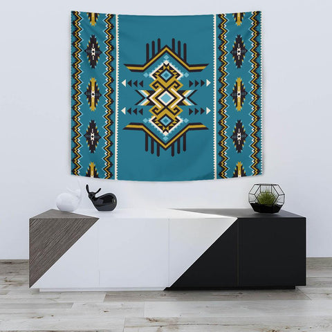 Blue Geometric Great Native American Tapestry - ProudThunderbird