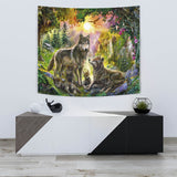 GB-NAT00398 Wolf Happiness Family In The Spring Forest Tapestry