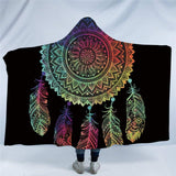 Colored Feathers Woman Mandala Native American Design Hooded Blanket - ProudThunderbird