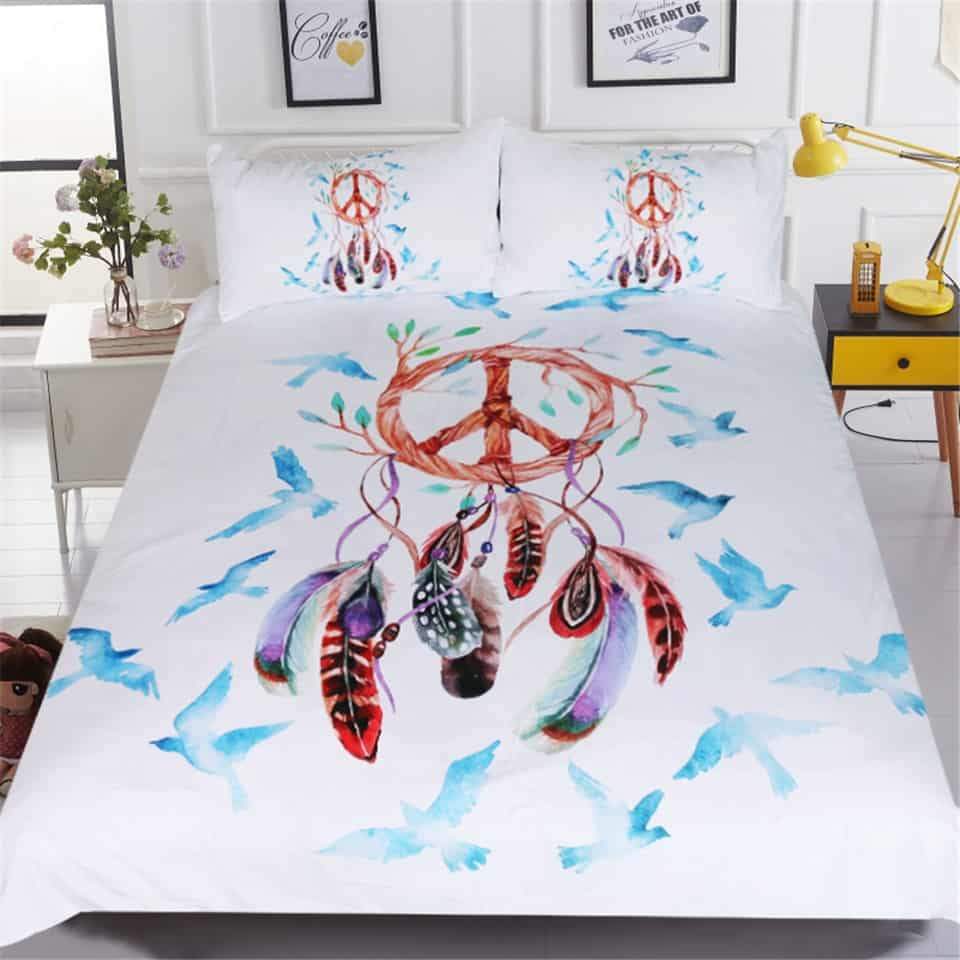 Dreamcatcher Watercolor Peace Native American Bedding Set - ProudThunderbird