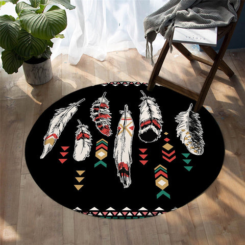 Tribal Black Feather Round Carpet